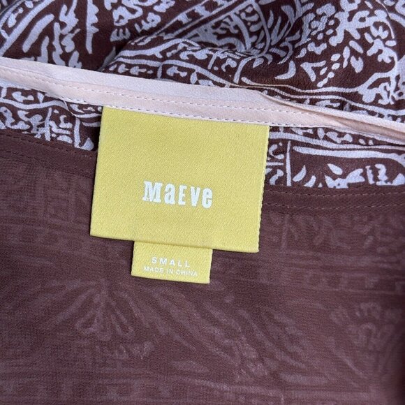 Maeve Dress Small Womens Anthropologie Brown Silk Kimono Boxy Boho Art - Picture 5 of 8